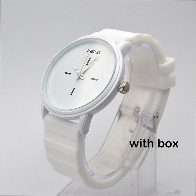 Kezzi Brand Black White Silicone Watches Student Women Men Sport Quartz Watch Couple Ultra Slim Casual Watch Relojer Feminino