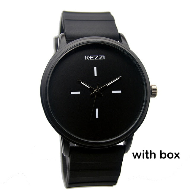Kezzi Brand Black White Silicone Watches Student Women Men Sport Quartz Watch Couple Ultra Slim Casual Watch Relojer Feminino
