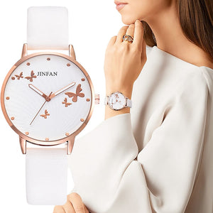 Printed butterfly luxury women fashion watches simple female dress wristwatches classical design ladies quartz leather watch