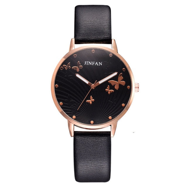 Printed butterfly luxury women fashion watches simple female dress wristwatches classical design ladies quartz leather watch