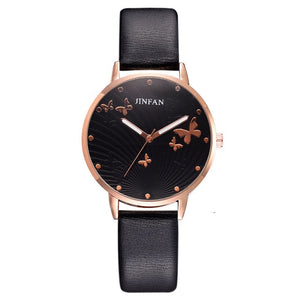Printed butterfly luxury women fashion watches simple female dress wristwatches classical design ladies quartz leather watch