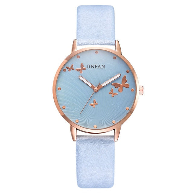 Printed butterfly luxury women fashion watches simple female dress wristwatches classical design ladies quartz leather watch