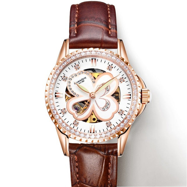 GUANQIN 2019 Automatic Mechanical Women Watches luxury brand ceramics Rhinestone Elegant rosewatch waterproof bayan kol saati