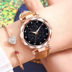 Fashion Top Brand Luxury Starry Sky Women Wrist Watches Leather Quartz Clock Modern Wristwatch Women Orologio Donna