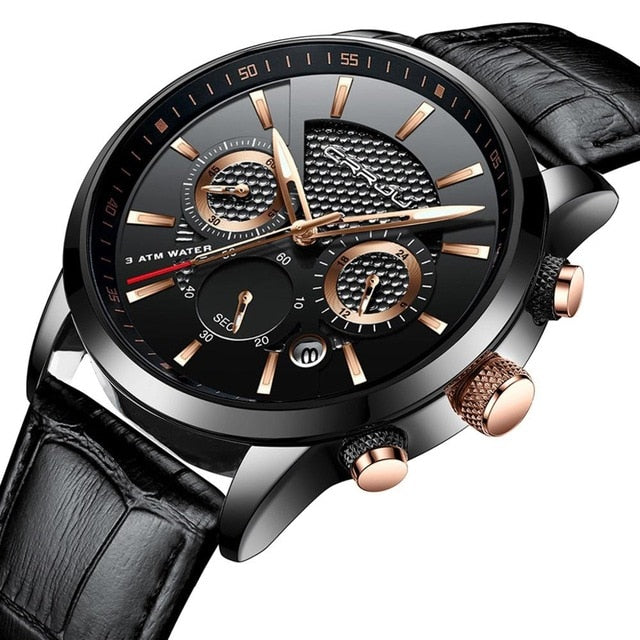 CRRJU New Fashion Men Watches Analog Quartz Wristwatches 30M Waterproof Chronograph Sport Date Leather Band Watches montre homme
