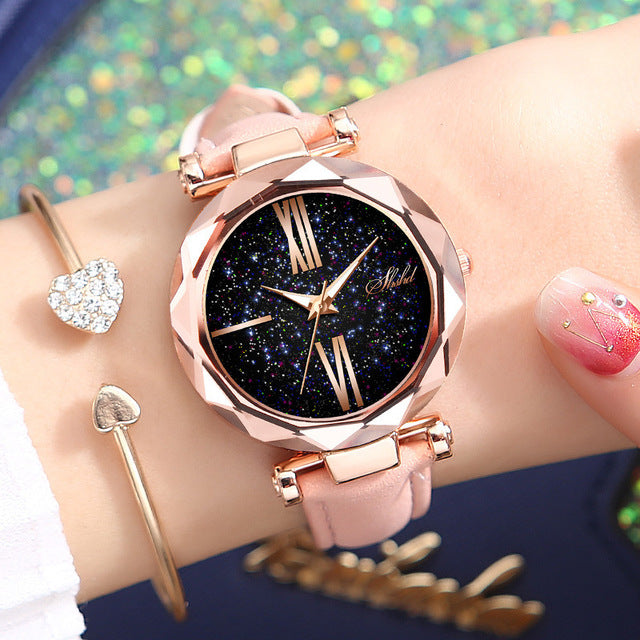 Foloy Frauen Uhr Star Sky Zifferblatt Uhr Luxus Rose Gold Mode frauen Armband Quarz Handgelenk Uhren