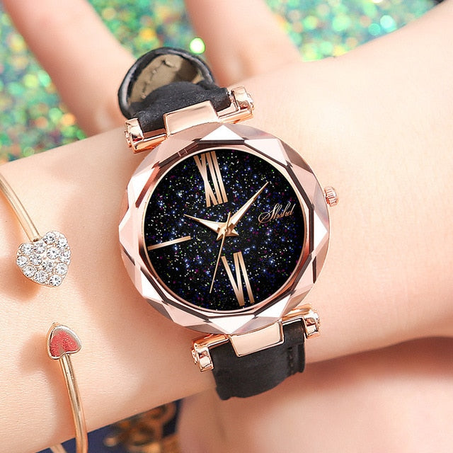 Foloy Frauen Uhr Star Sky Zifferblatt Uhr Luxus Rose Gold Mode frauen Armband Quarz Handgelenk Uhren