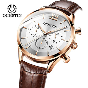 OCHSTIN Top Brand Luxury Watch Men Rose Gold Leather Strap  Wrist Watch Fashion Business Clock Quartz Watch Relogio Masculino