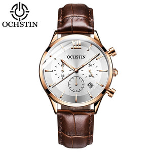 OCHSTIN Top Brand Luxury Watch Men Rose Gold Leather Strap  Wrist Watch Fashion Business Clock Quartz Watch Relogio Masculino