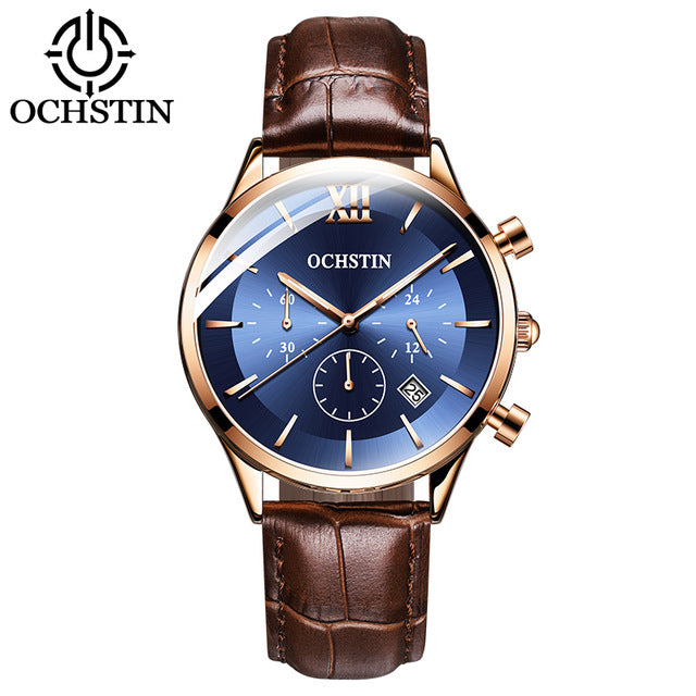 OCHSTIN Top Brand Luxury Watch Men Rose Gold Leather Strap  Wrist Watch Fashion Business Clock Quartz Watch Relogio Masculino