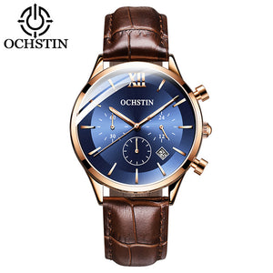 OCHSTIN Top Brand Luxury Watch Men Rose Gold Leather Strap  Wrist Watch Fashion Business Clock Quartz Watch Relogio Masculino