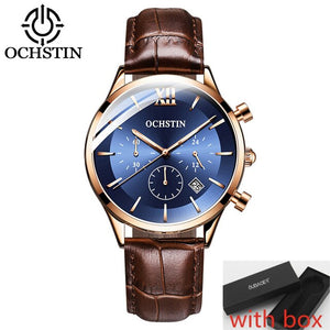 OCHSTIN Top Brand Luxury Watch Men Rose Gold Leather Strap  Wrist Watch Fashion Business Clock Quartz Watch Relogio Masculino