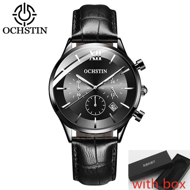 OCHSTIN Top Brand Luxury Watch Men Rose Gold Leather Strap  Wrist Watch Fashion Business Clock Quartz Watch Relogio Masculino