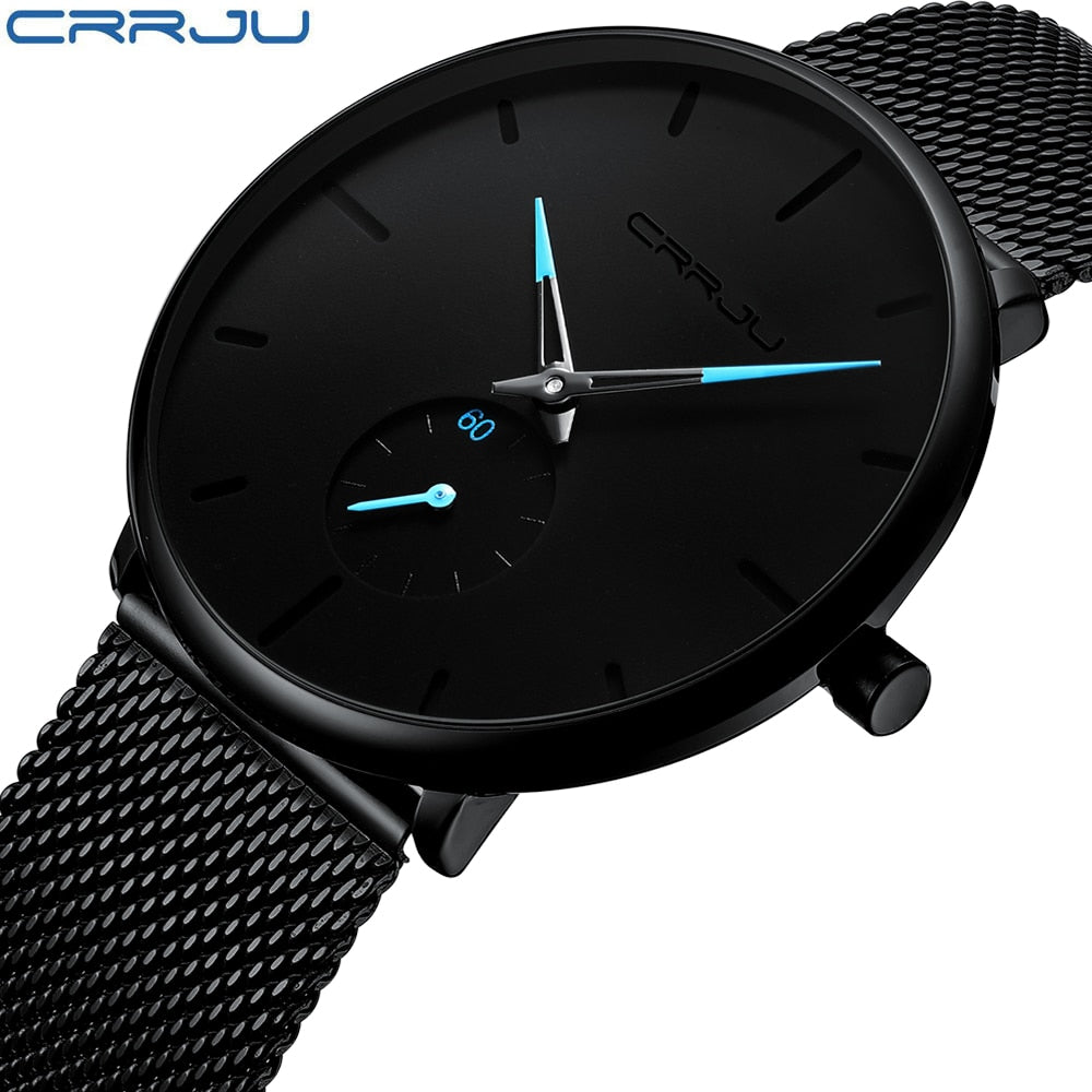 CRRJU mode hommes montres haut marque de luxe montre à Quartz hommes décontracté mince maille en acier étanche Sport montre Relogio Masculino
