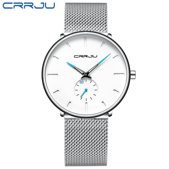 CRRJU mode hommes montres haut marque de luxe montre à Quartz hommes décontracté mince maille en acier étanche Sport montre Relogio Masculino