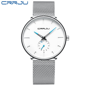 CRRJU mode hommes montres haut marque de luxe montre à Quartz hommes décontracté mince maille en acier étanche Sport montre Relogio Masculino