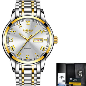 LIGE Watch Men Fashion Sports Quartz Full Steel Gold Business Mens Watches Top Brand Luxury Waterproof Watch Relogio Masculino