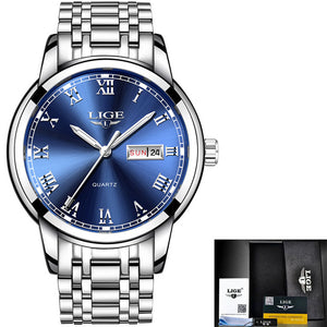LIGE Watch Men Fashion Sports Quartz Full Steel Gold Business Mens Watches Top Brand Luxury Waterproof Watch Relogio Masculino