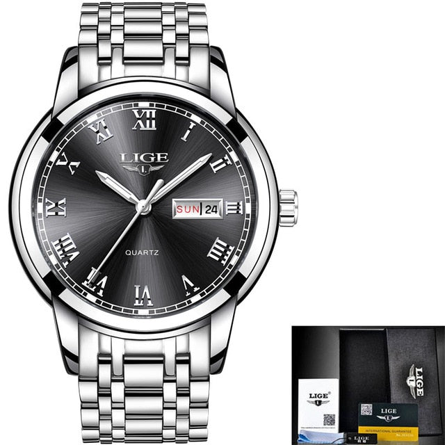 LIGE Watch Men Fashion Sports Quartz Full Steel Gold Business Mens Watches Top Brand Luxury Waterproof Watch Relogio Masculino