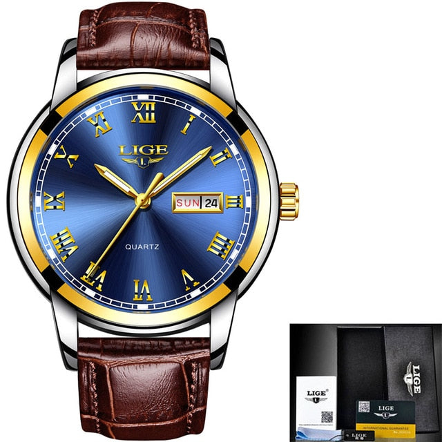 LIGE Watch Men Fashion Sports Quartz Full Steel Gold Business Mens Watches Top Brand Luxury Waterproof Watch Relogio Masculino