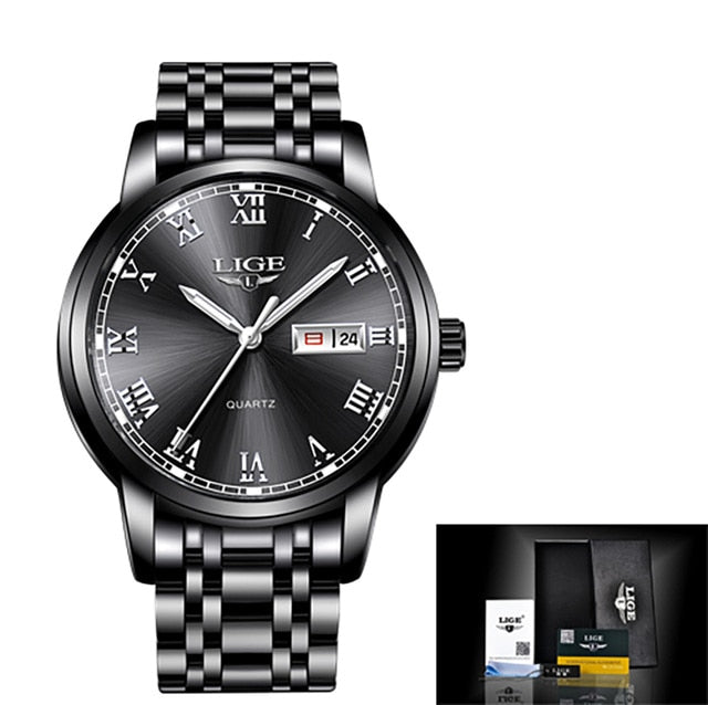 LIGE Watch Men Fashion Sports Quartz Full Steel Gold Business Mens Watches Top Brand Luxury Waterproof Watch Relogio Masculino