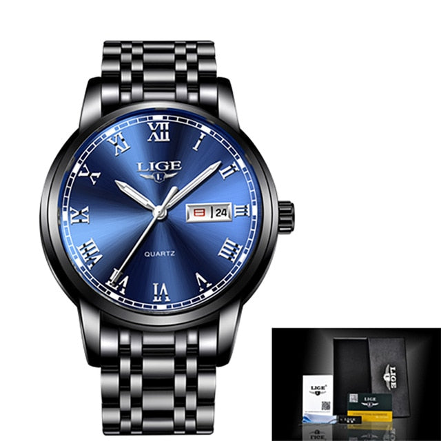 LIGE Watch Men Fashion Sports Quartz Full Steel Gold Business Mens Watches Top Brand Luxury Waterproof Watch Relogio Masculino