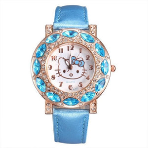 Hello Kitty Kids Watches Children Cute Hello Kitty Leather Quartz Wrist Watches for Girls Clock